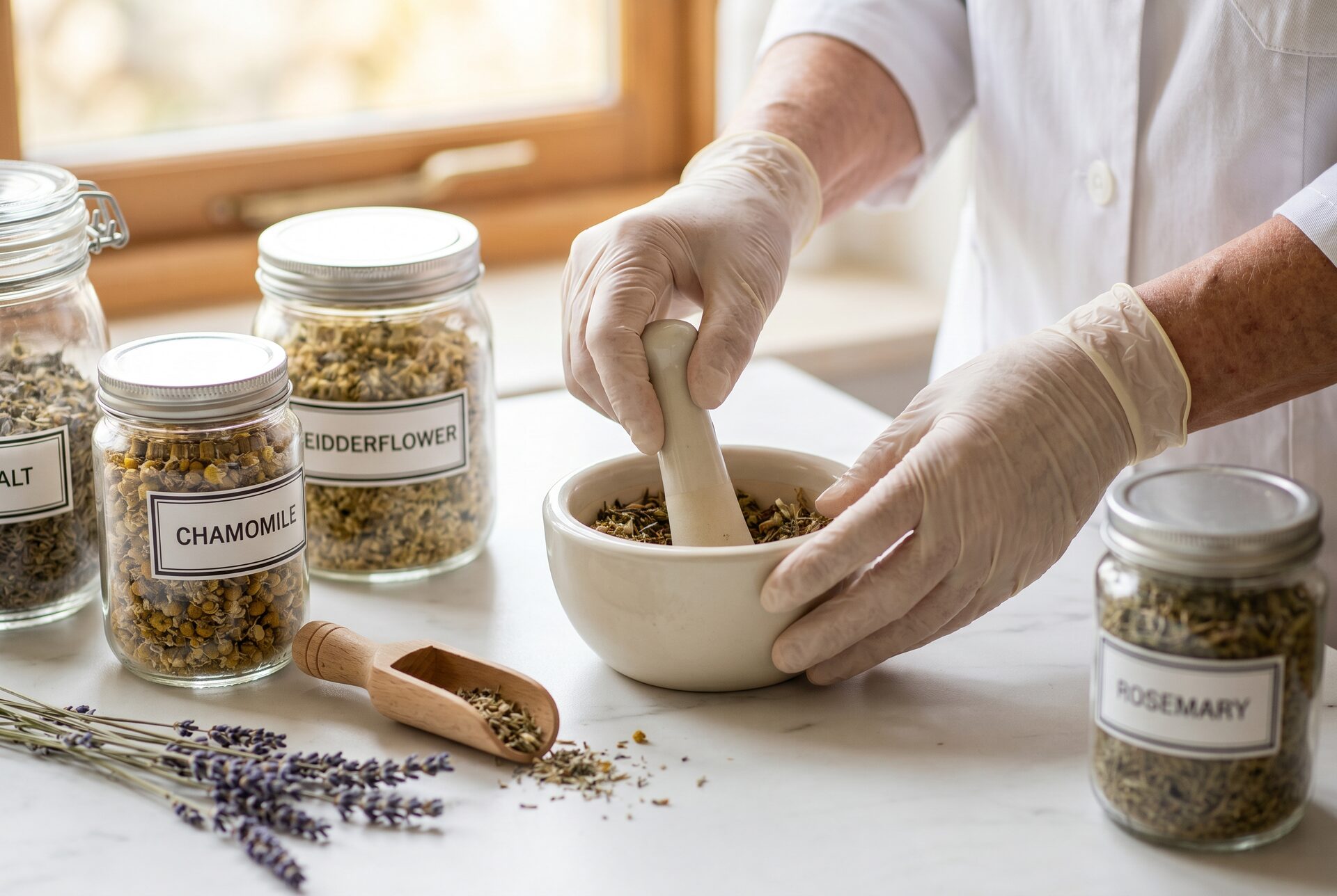 Mörser mit natürlichen Heilmitteln