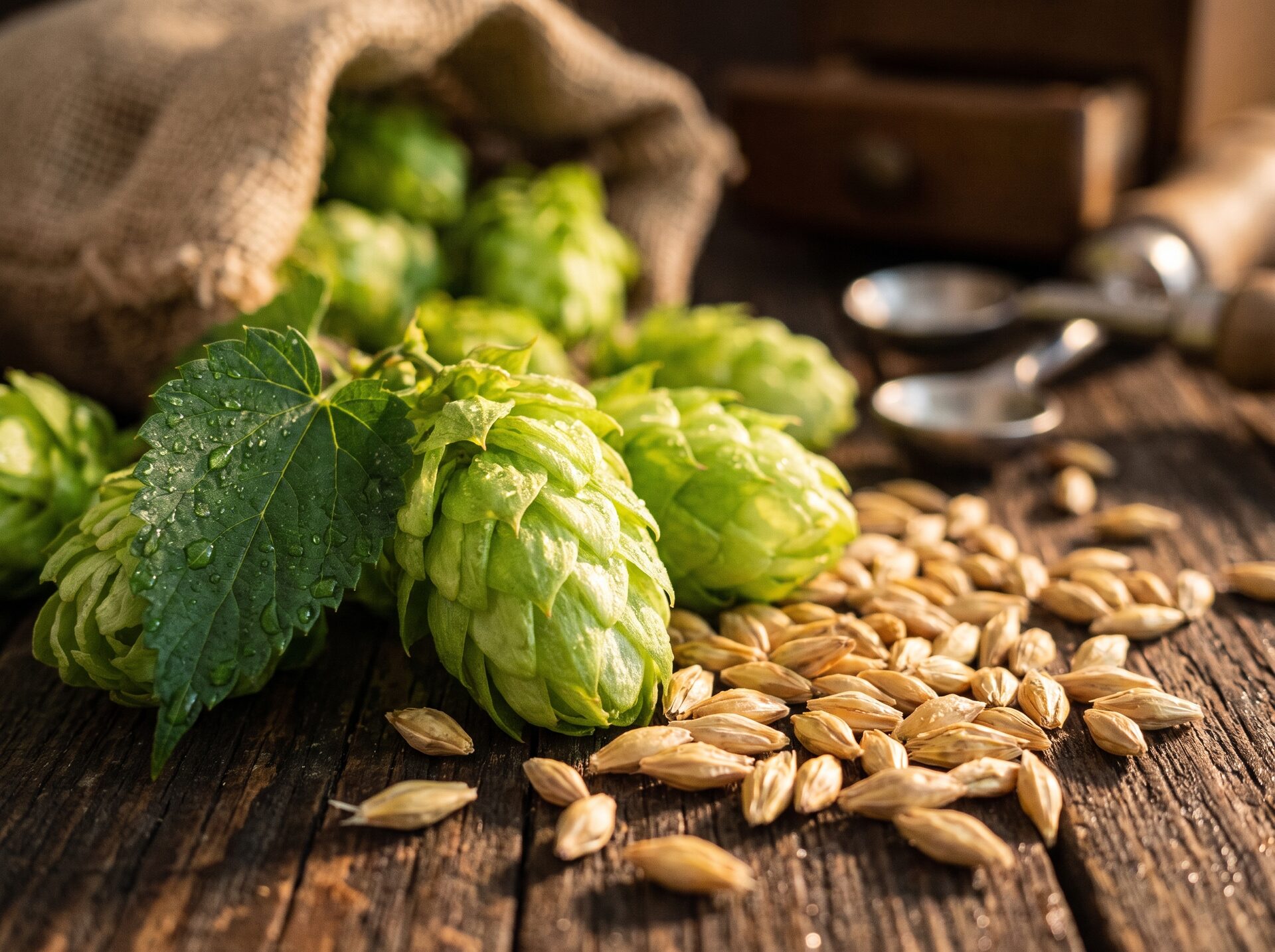 Makroaufnahme frischer grüner Hopfendolden