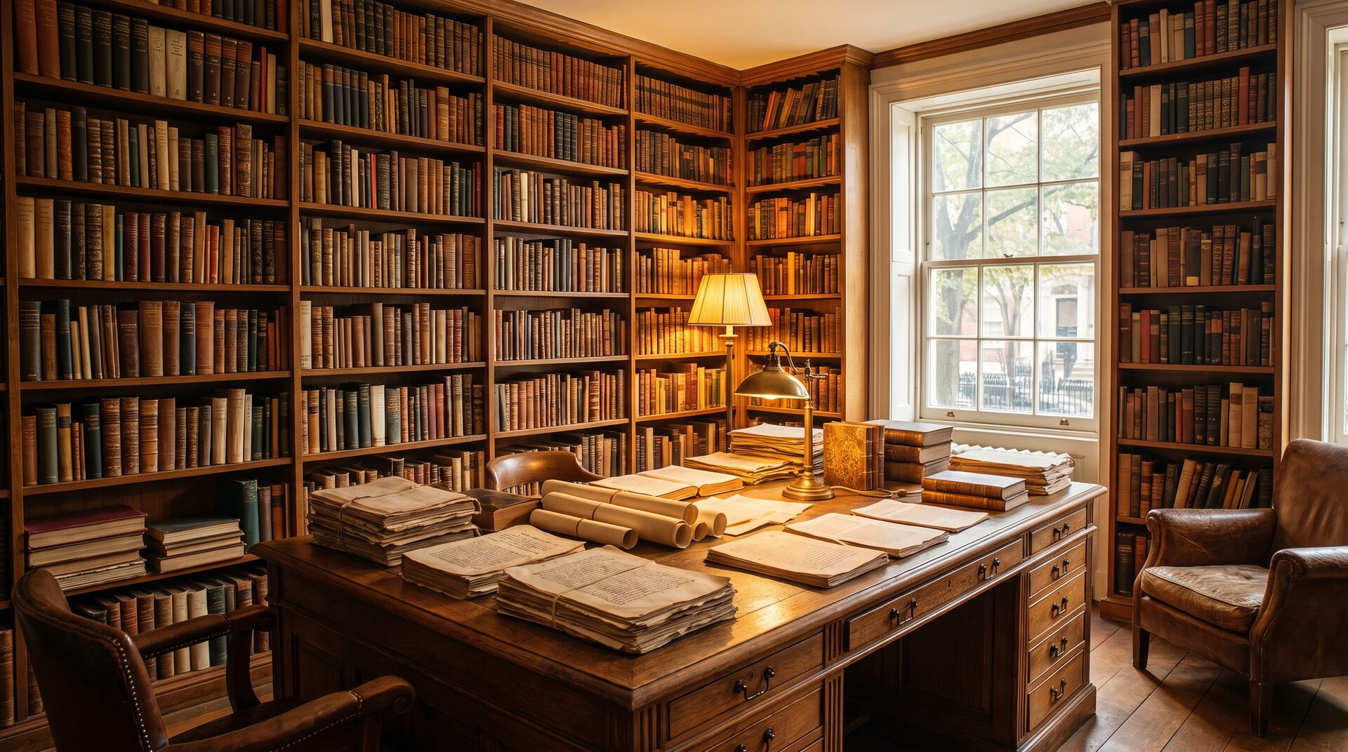 SEITENWERK – Verlagsbüro mit raumhohen Bücherregalen und Manuskripten