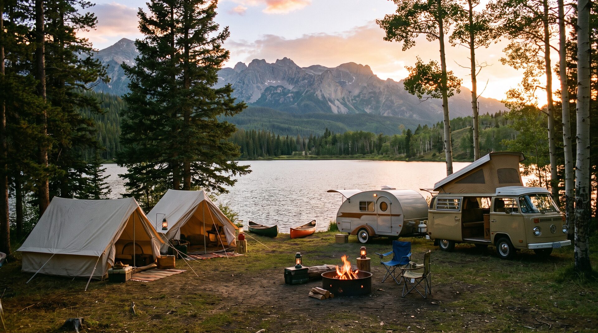 SEEWEID – schöner Campingplatz am See mit Zelten und Wohnmobilen zwischen Bäumen