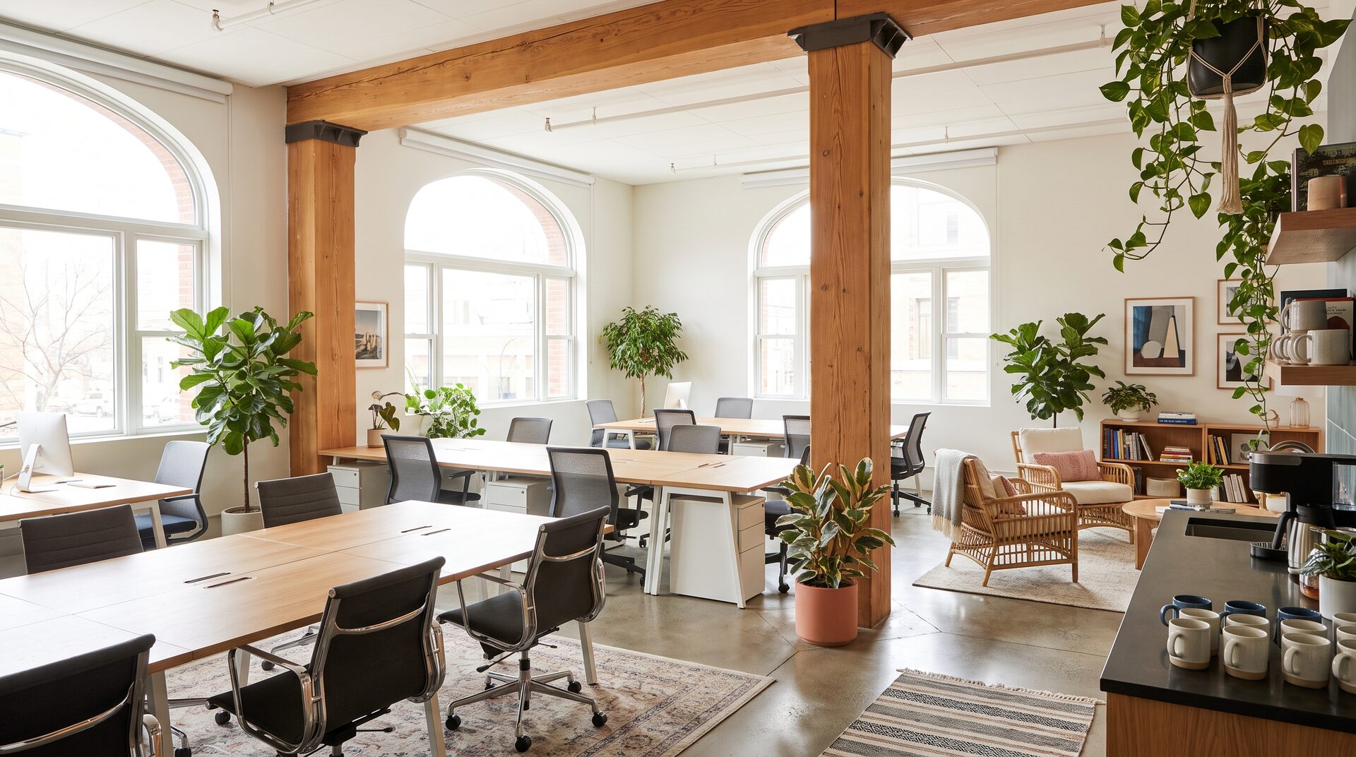 NEST – heller Coworking-Space mit Holz und Pflanzen