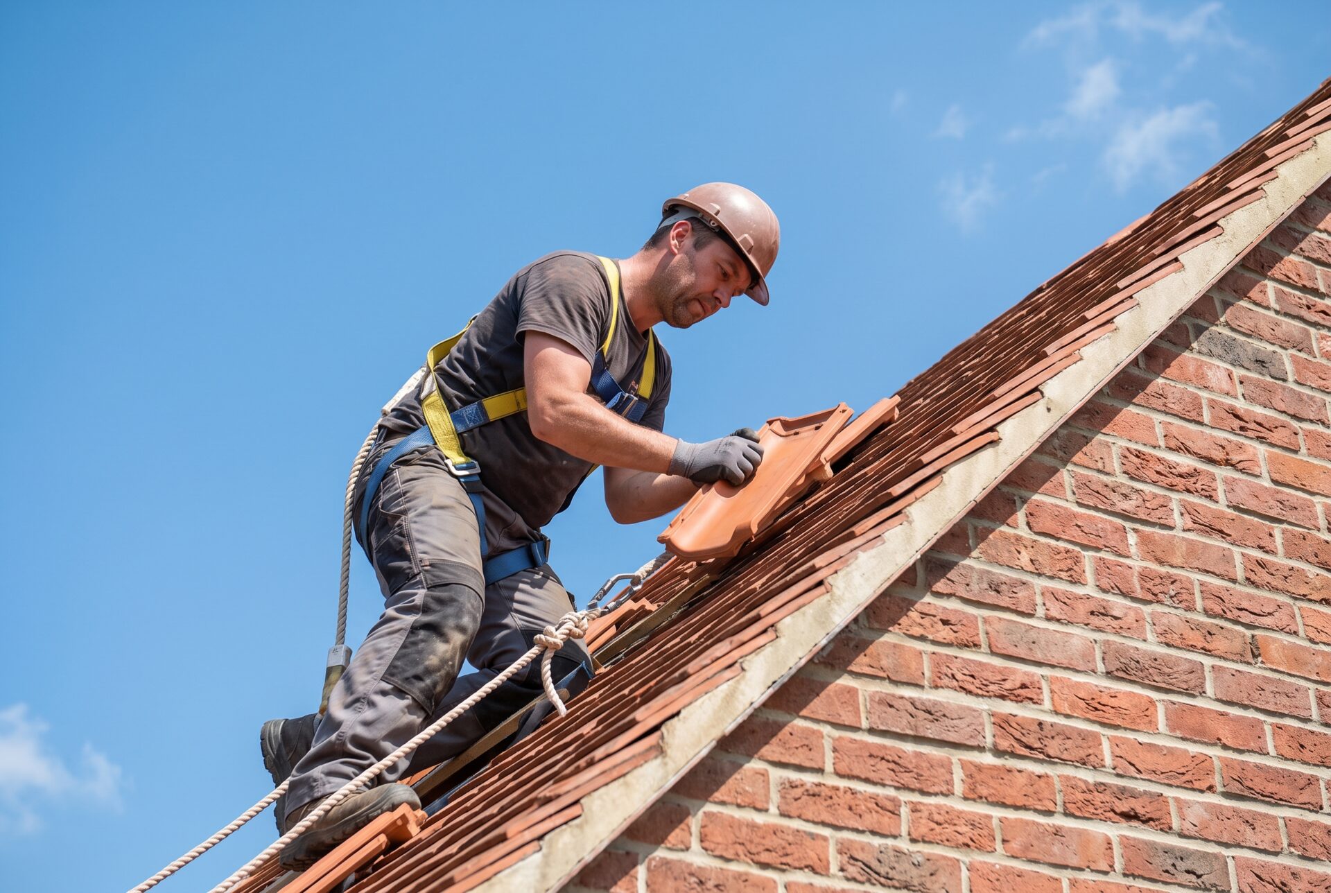 Dachdecker bei der Arbeit auf einem Dach
