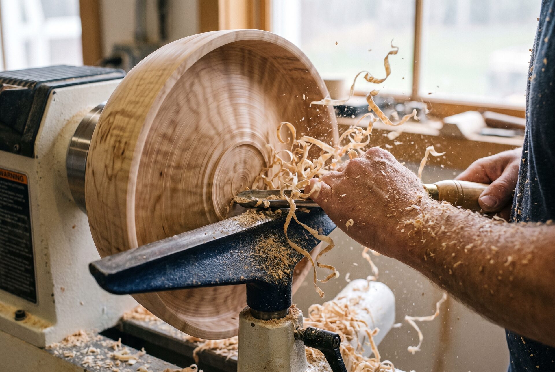 Nahaufnahme einer gedrechselten Holzschale mit sichtbarer Maserung