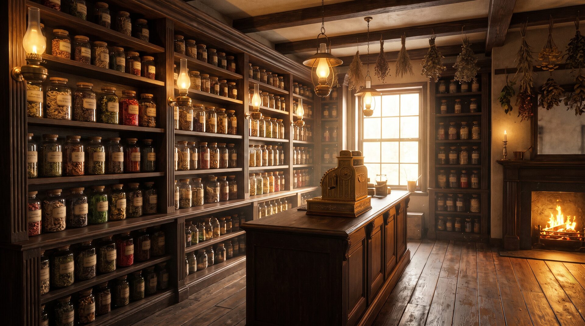KRÄUTERHAUS – traditionelle Drogerie mit Holzregalen und Kräutergläsern