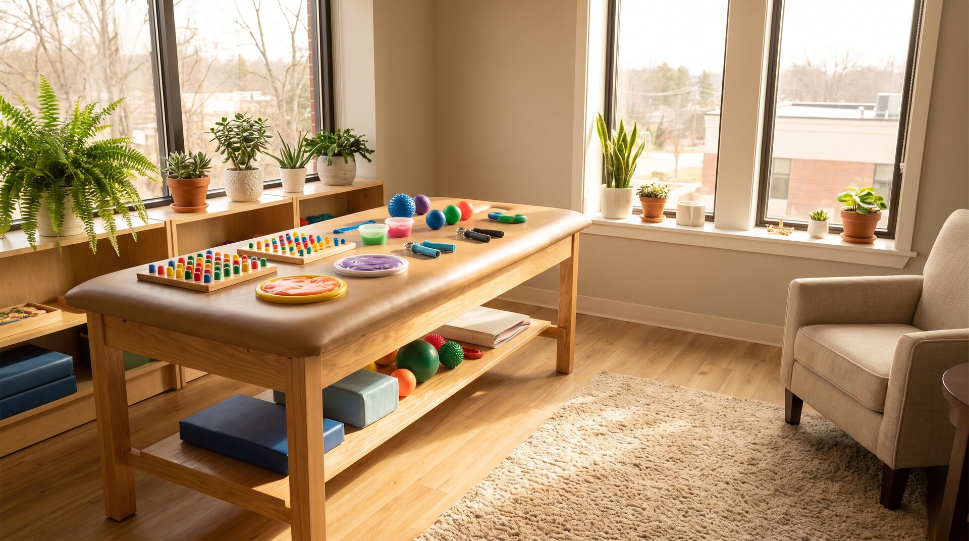 HANDGRIFF – helle Ergotherapie-Praxis mit Therapietisch