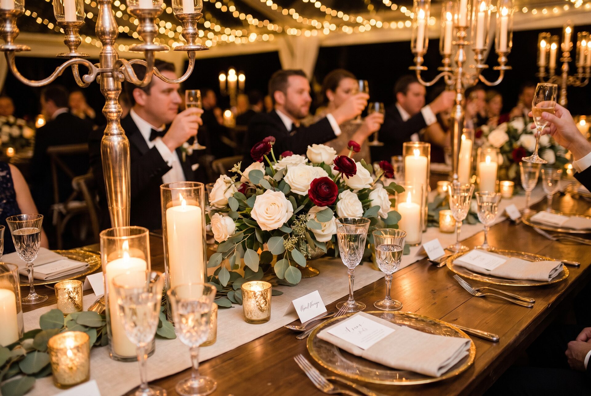 Festlich gedeckte Tafel für ein Galadinner