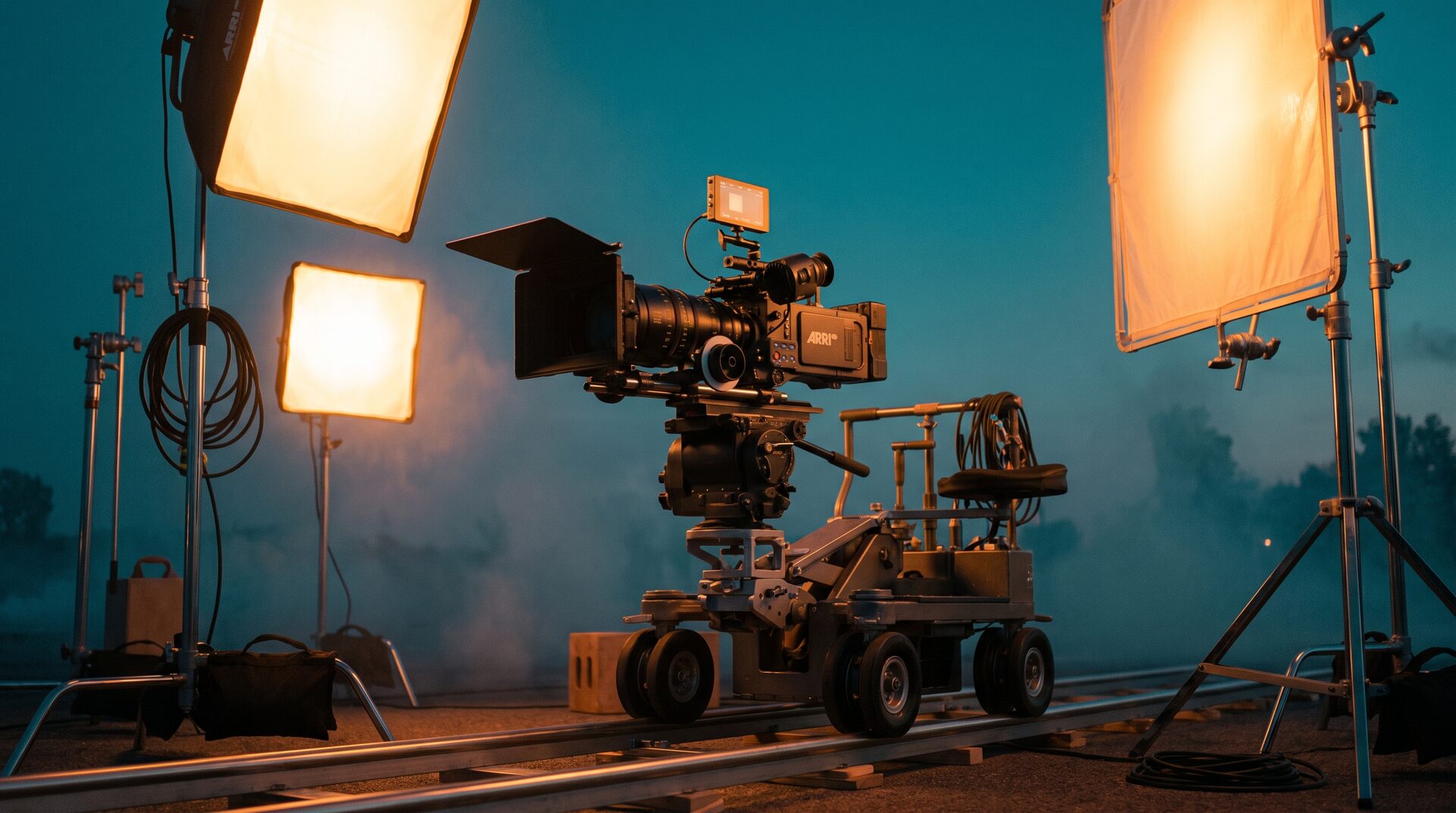 KADER 24 – Filmset in der Dämmerung mit Kinokamera