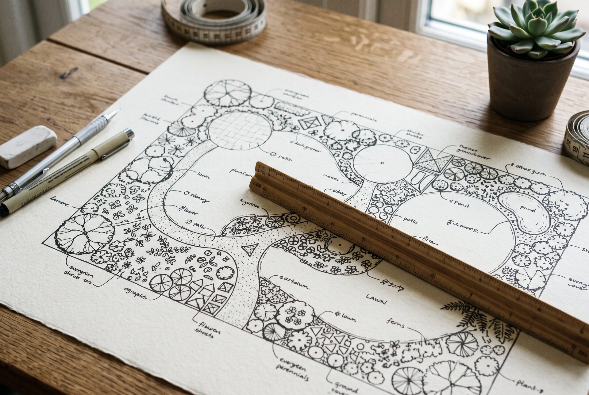 Detailaufnahme einer Staudenpflanzung mit Gräsern und Blüten