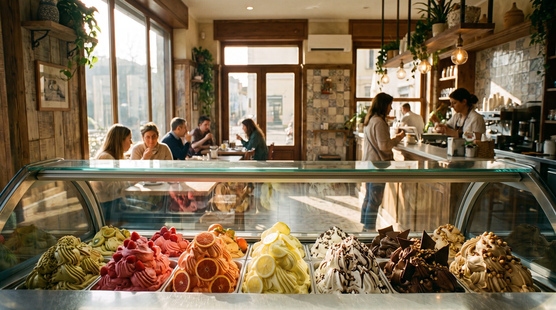 DOLCE FREDDO – bunte Gelato-Auslage in italienischer Eisdiele