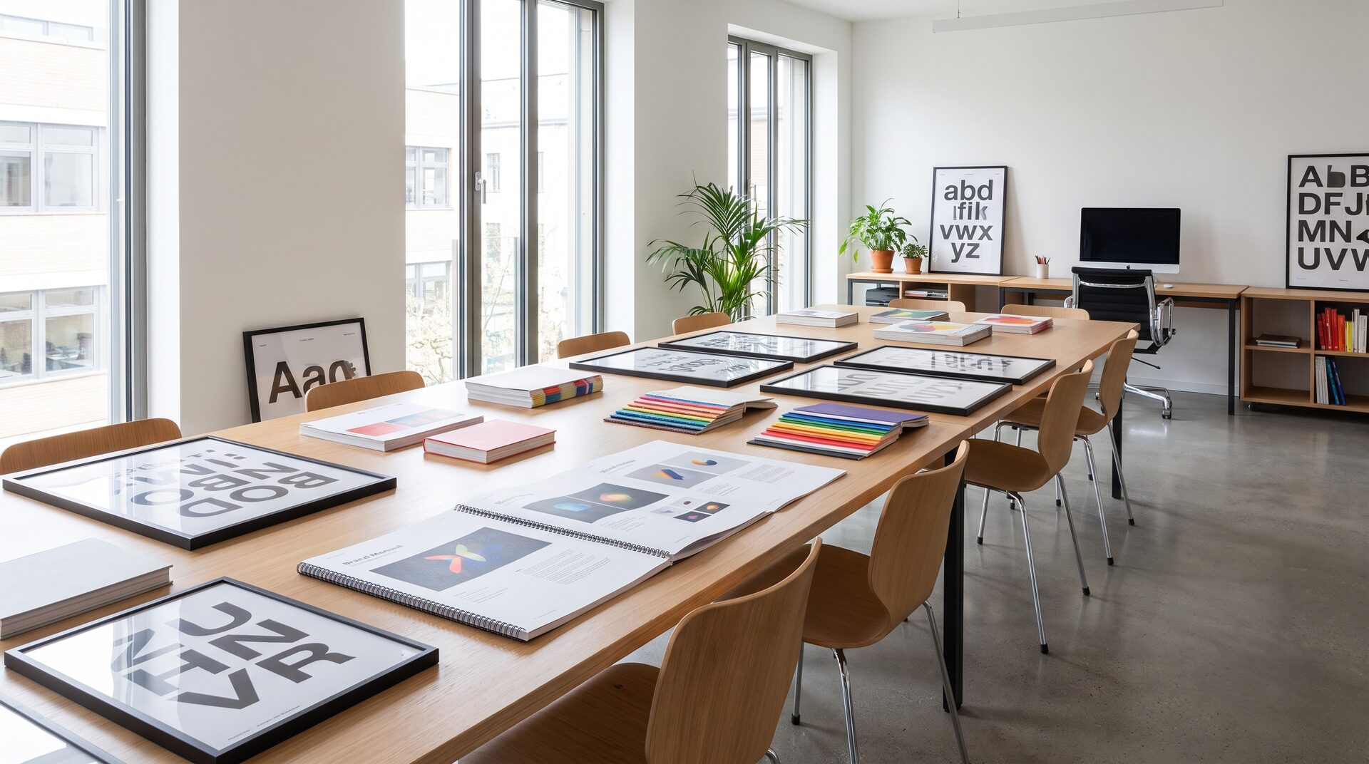 ATELIER RASTER – helles Grafikatelier mit Farbmustern und Rastern