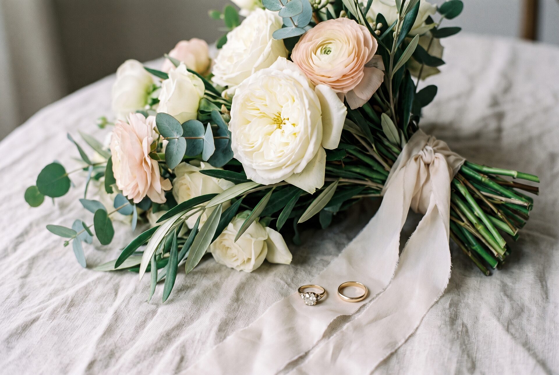 Detailaufnahme von Eheringen und Blumenschmuck