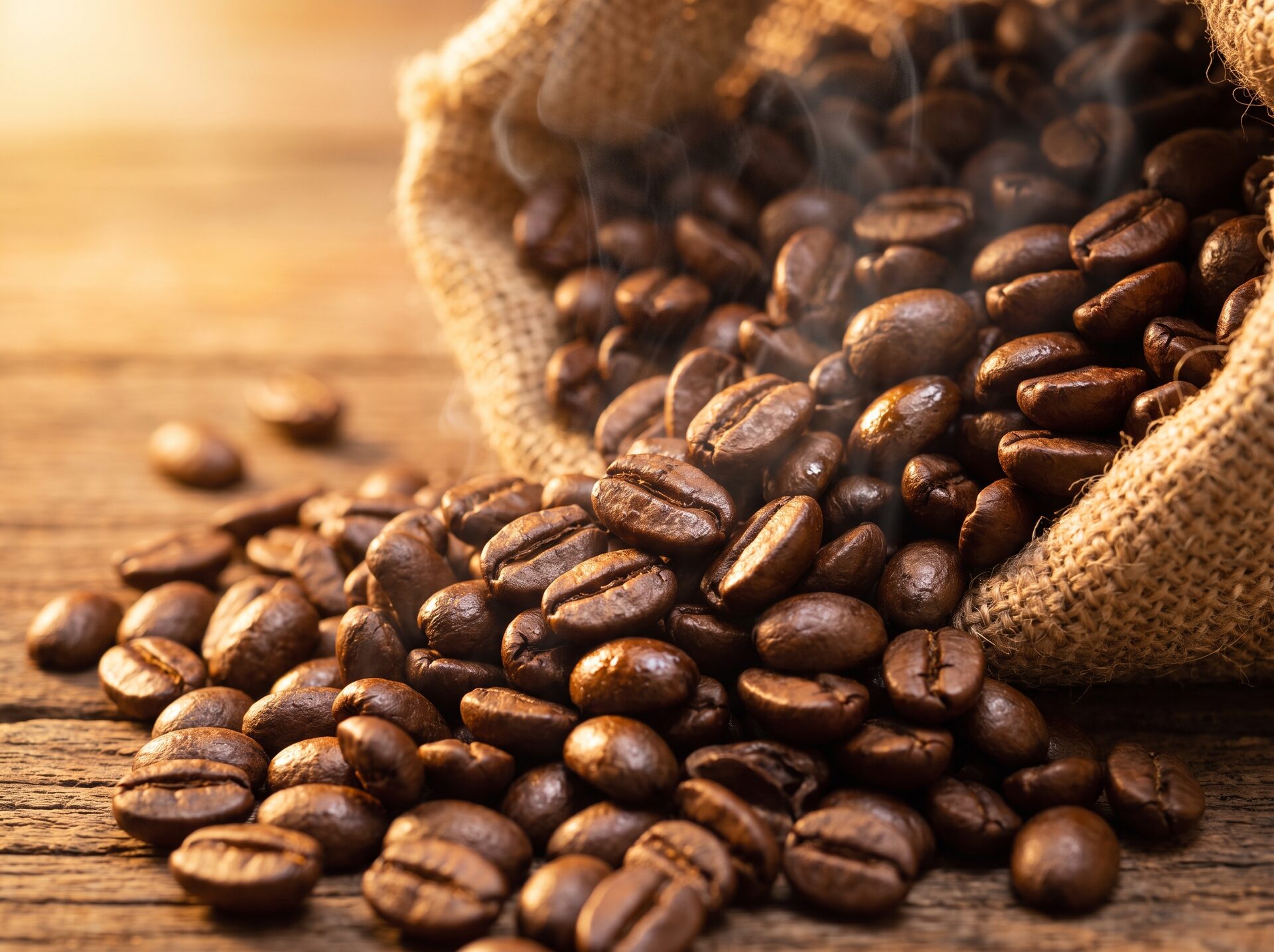 Makroaufnahme frisch gerösteter Kaffeebohnen