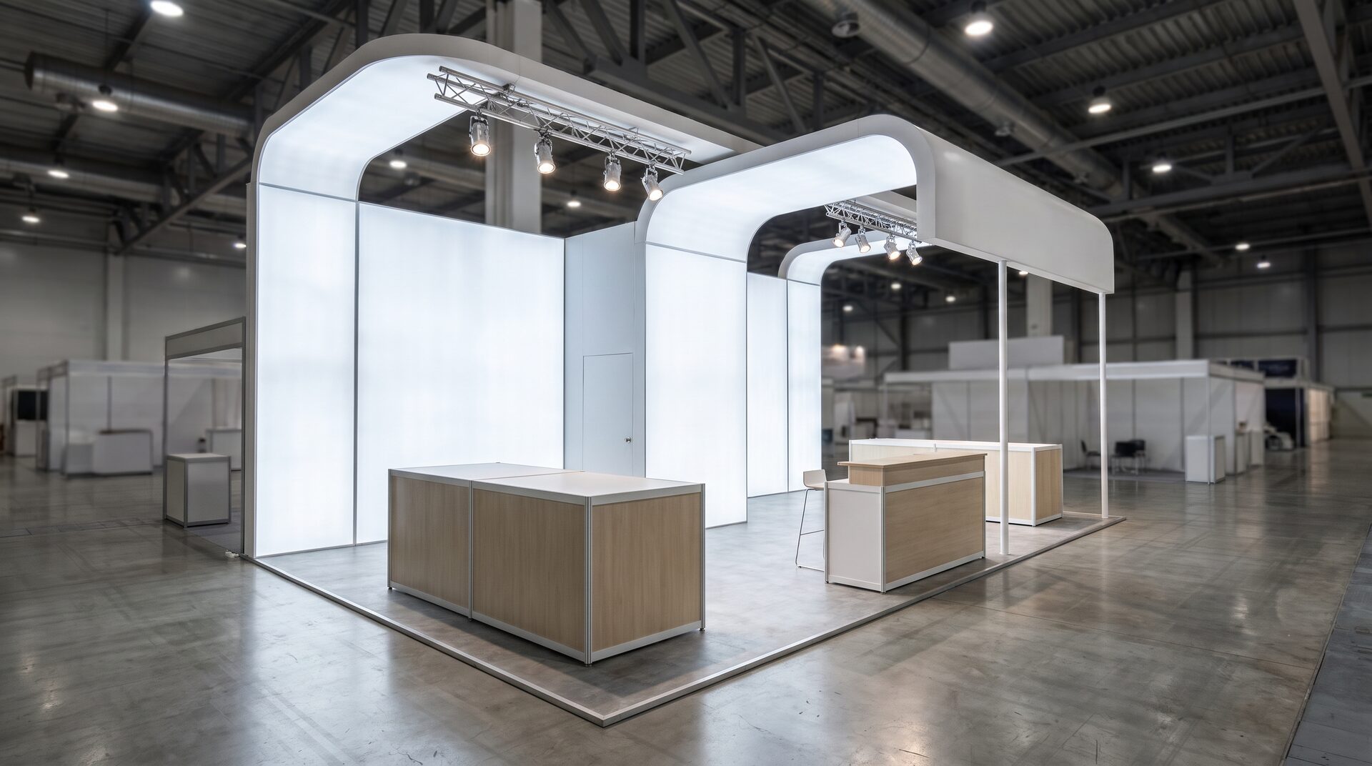 STANDWERK – moderner Messestand mit hinterleuchteten Wänden