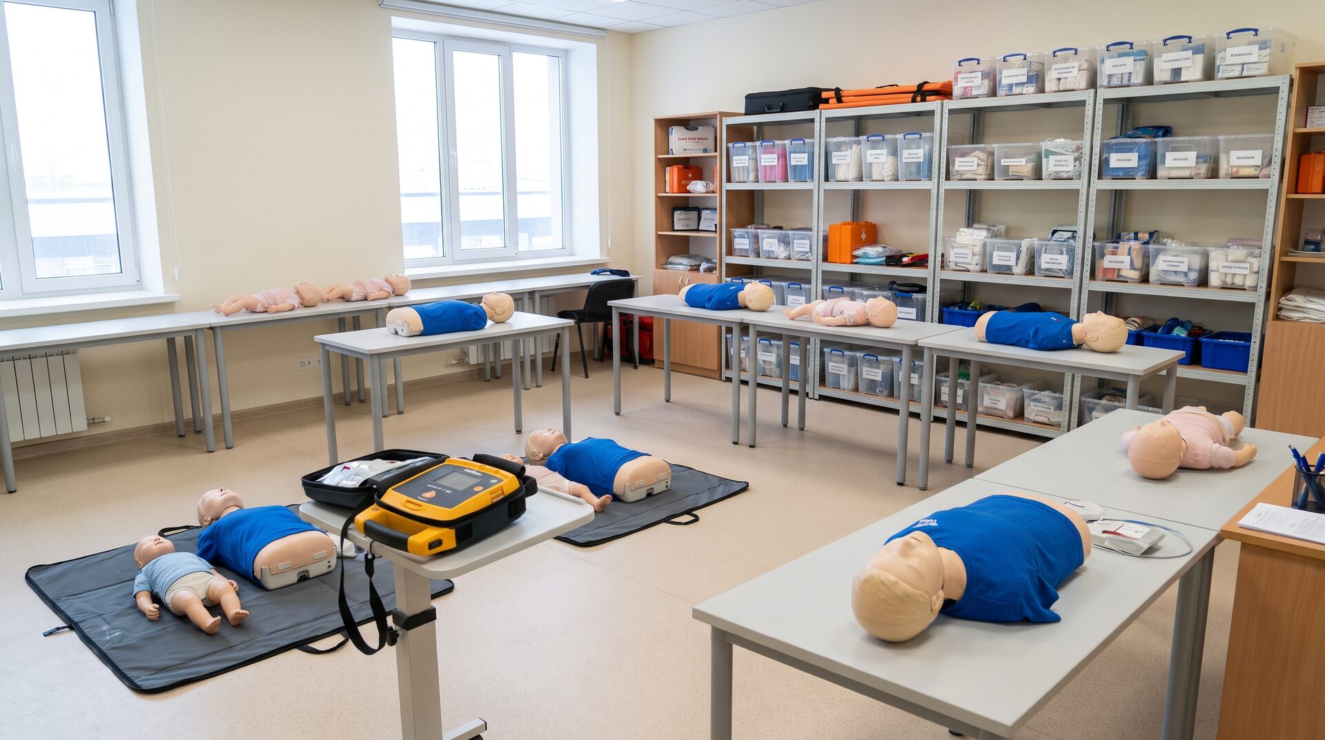 PULSPUNKT – Nothilfe-Kursraum mit Reanimationspuppen und AED