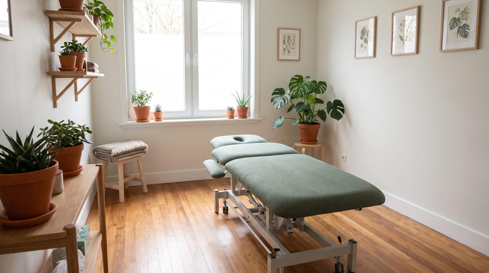 ACHSE – ruhiger Osteopathie-Behandlungsraum mit Liege