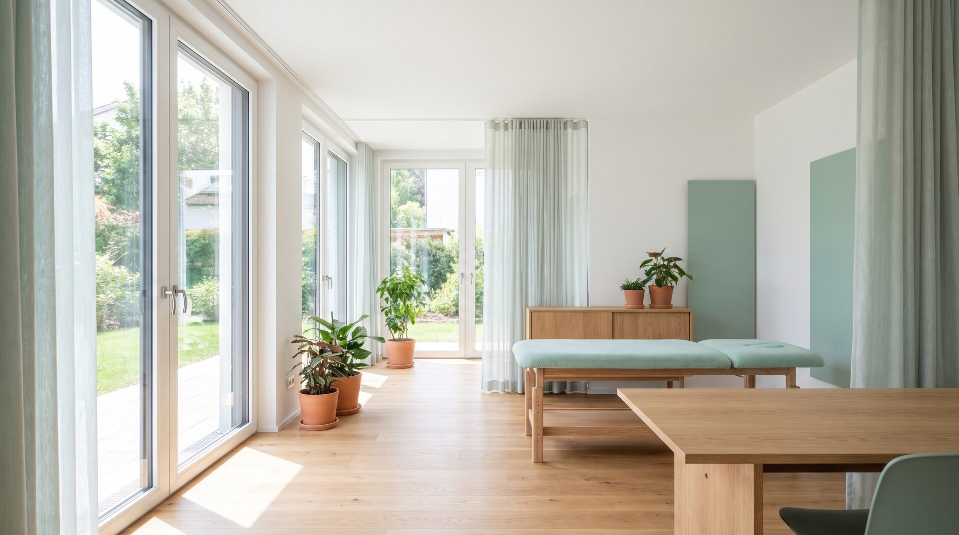 PULS – helle ruhige Physiotherapie-Praxis in Mint und Weiss