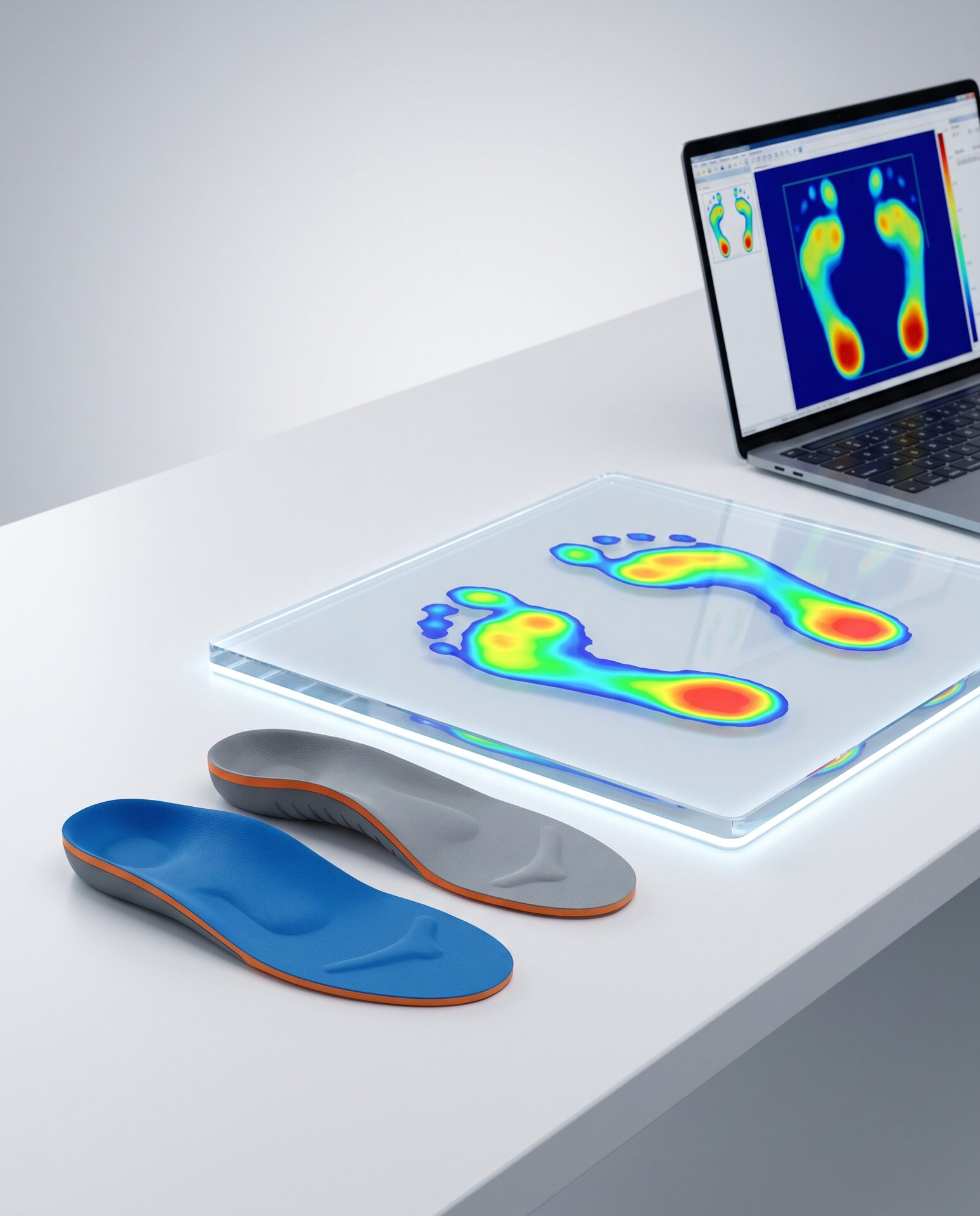 Individuelle orthopädische Einlagen und ein Fussdruckscan