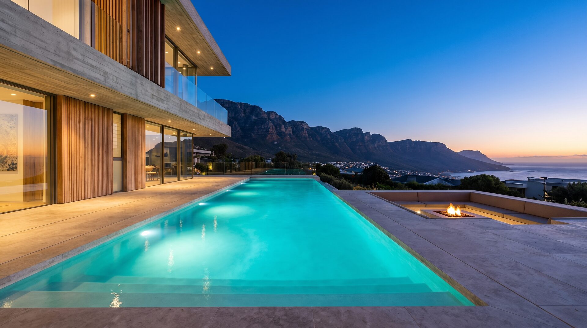 AZUR – Infinity-Pool einer Villa in der Dämmerung