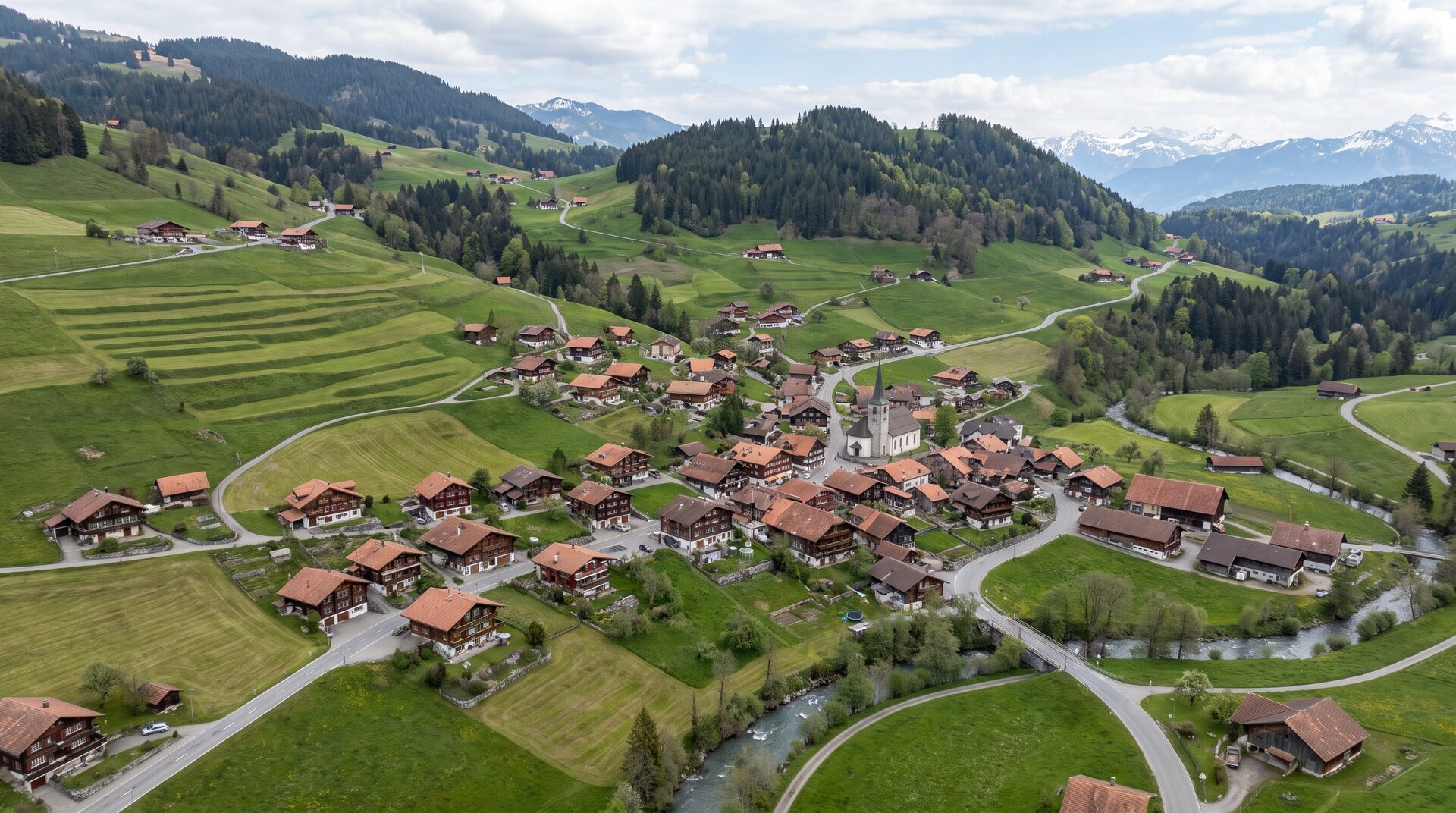 ORTSBILD – Ortsplan mit Zonenfarben und Modell einer Siedlung
