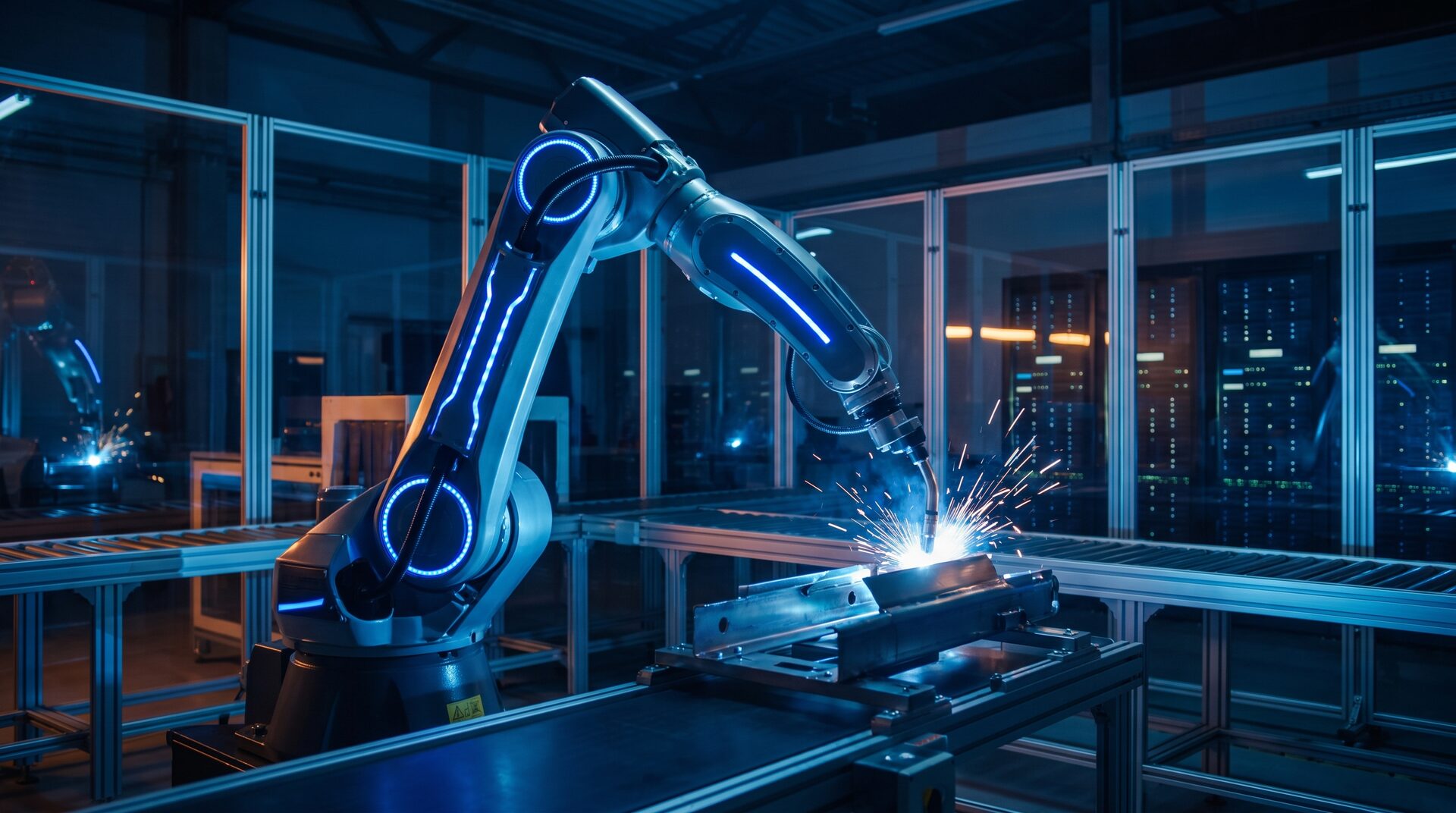 AUTONOM – Industrieroboter-Arm in Blau
