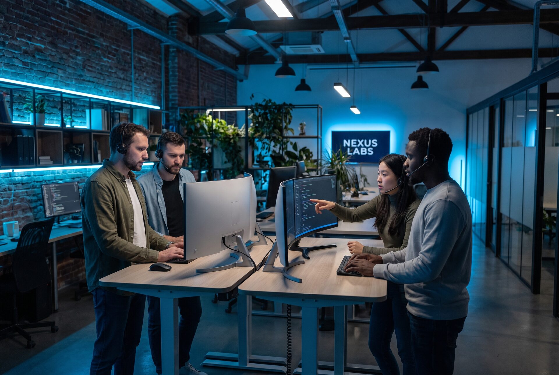 Entwickler:innen bei der Zusammenarbeit im Studio