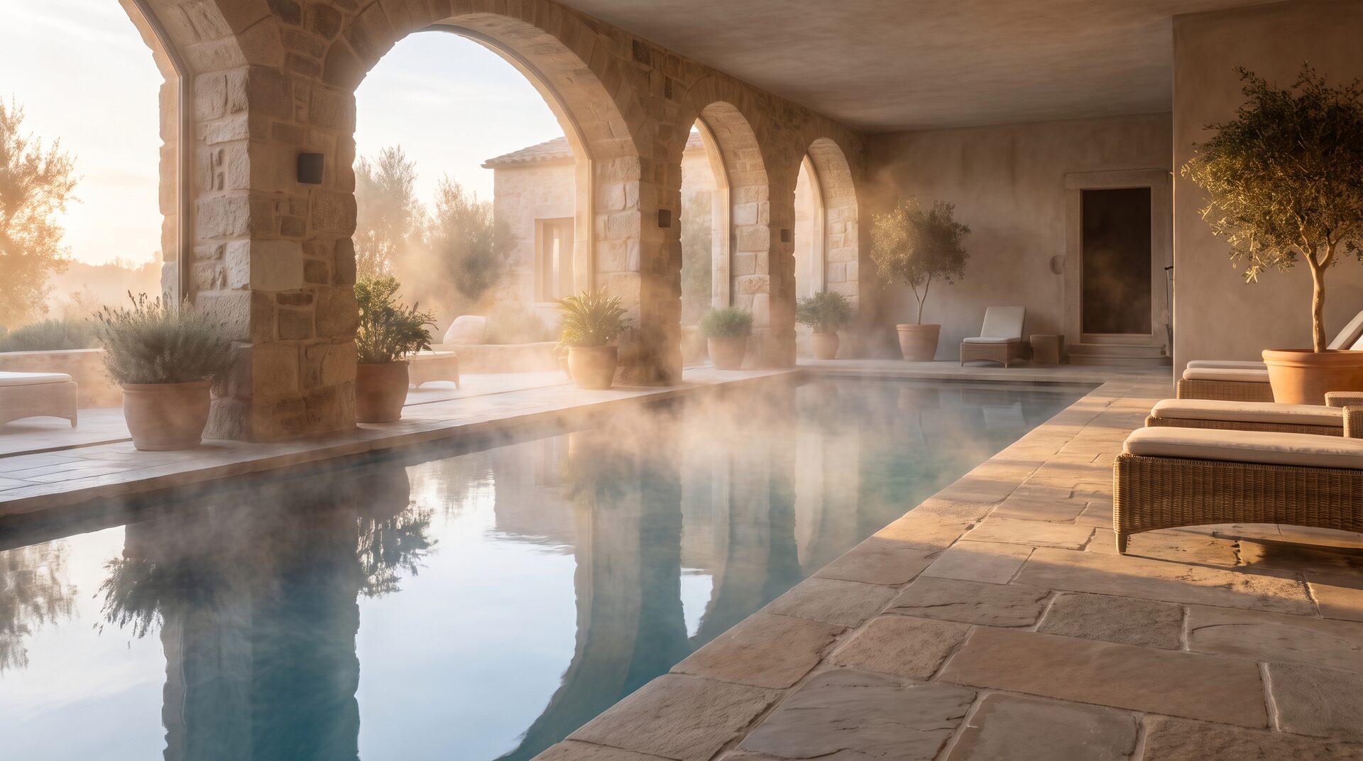 THERME – ruhiger Spa mit Pool, sanftem Dampf und warmem Licht