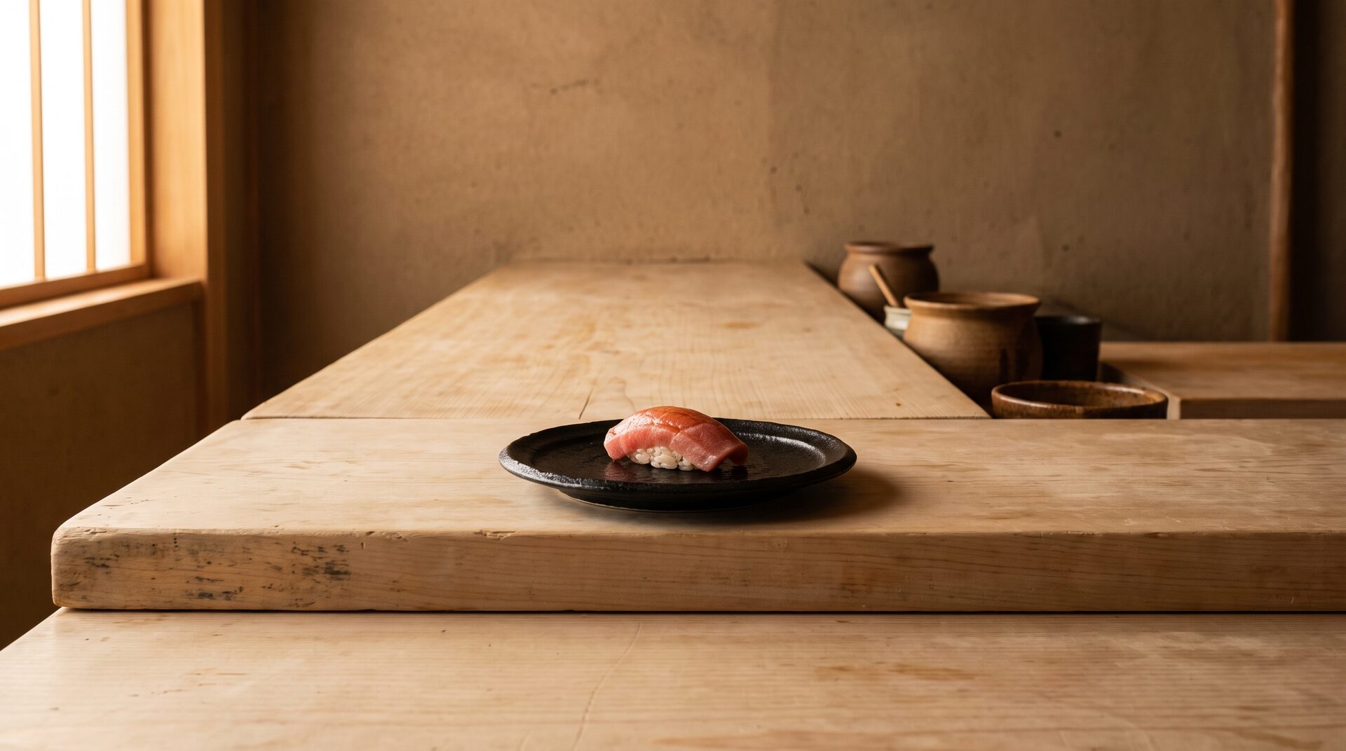 OKAMI – minimalistische Omakase-Theke aus Hinoki-Holz