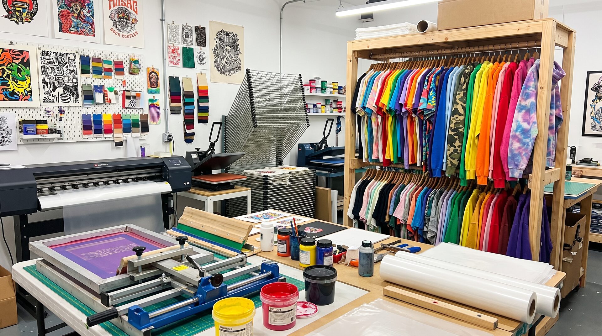 PRINTWERK – buntes Textildruck-Studio mit bedruckten Shirts