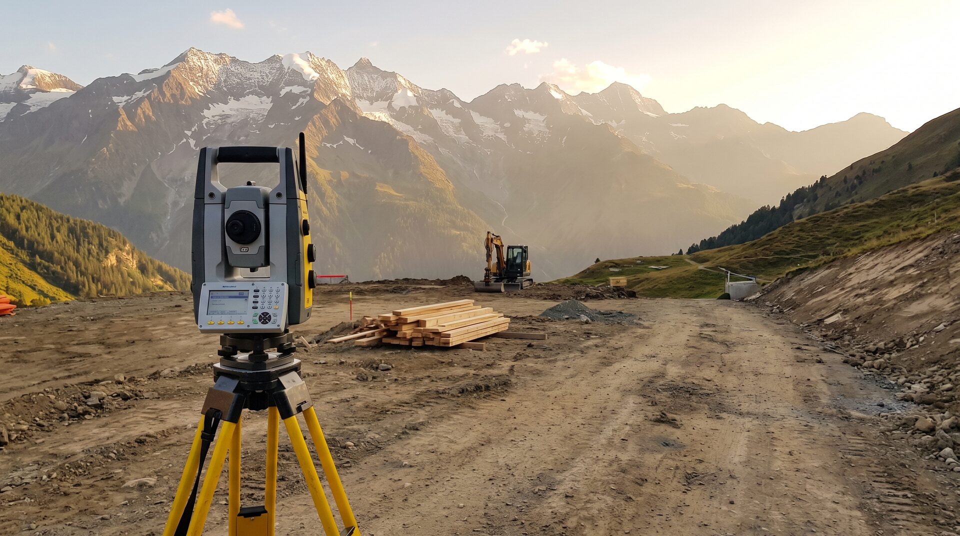 GEOPUNKT – Vermessungsinstrument auf dem Stativ auf einer Baustelle