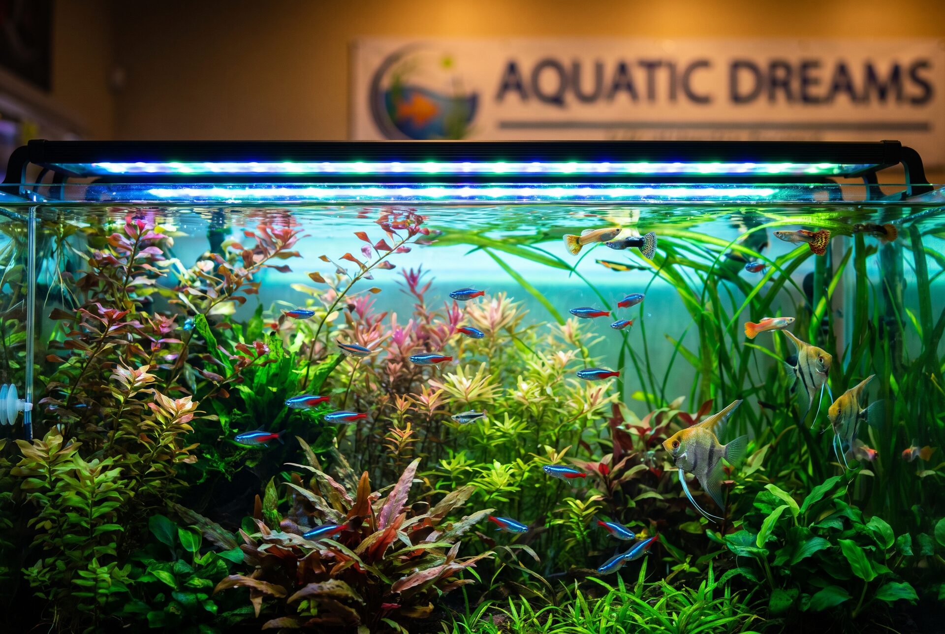 Liebevoll eingerichtetes Aquarium im ARCHE Zoofachhandel